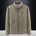 Men's outdoor dark khaki fleece jacket with full zip and vertical chest pocket - M / Khaki