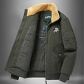 Men's thick cotton pilot flight jacket with warm fleece collar in army green color - M / Army Green