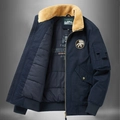 Men's navy blue pilot jacket with sherpa collar and quilted lining for winter warmth - M / Blue