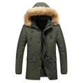 Parka invernale verde militare da uomo con cappuccio, pelliccia sintetica e multitasche - L / Verde Militare