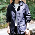 Chaqueta de exterior azul marino para hombre con capucha, bolsillos y puños de velcro - M / Azul oscuro