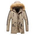Parka lungo da uomo kaki con cappuccio, collo in pelliccia e fodera in pile calda - L / Cachi