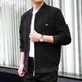 Men's black corduroy jacket with stand collar and zipper, loose fit urban style casual wear - M / Black