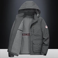 Men's dark grey hooded windbreaker jacket with warm fleece lining and tactical pockets - M / Dark Gray