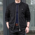 Men's thickened black corduroy jacket with ribbed trim and zip closure for autumn - M / Black