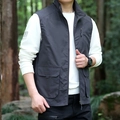 Men's dark grey multi-pocket outdoor vest with stand collar in lightweight utility style - M / Dark Gray