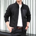 Men's black polar fleece zip-up jacket with stand collar and chest pocket for winter warmth - M / Black