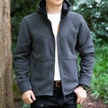 Men's dark gray hooded fleece jacket with orange trim for outdoor activities and hiking - M / Dark Gray