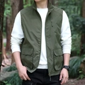 Men's outdoor utility vest in army green featuring multi-pocket cargo design and stand collar - M / Army Green