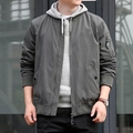 Men's casual multi-pocket techwear cargo jacket with ribbed cuffs in olive green - M / Dark Gray