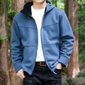 Men's outdoor hooded fleece jacket in smog blue, soft texture with full zipper closure - M / Lake Blue
