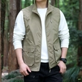 Men's khaki multi-pocket utility vest in lightweight fabric for outdoor casual wear - M / Khaki