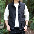 Men's outdoor utility vest in black with multiple pockets and stand collar - M / Black