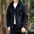 Men's outdoor hooded fleece jacket in black with zipper pockets and elastic cuffs - M / Black