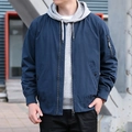 Men's dark blue cargo bomber jacket with multi-pocket design and ribbed cuffs - M / Royal Blue