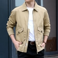 Khakifarbene Herren-Fliegerjacke aus Baumwolle mit Rippbündchen und großen Taschen - M / Khaki