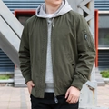 Men's casual military green techwear jacket with utility pockets and ribbed cuffs - M / Army Green