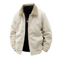 Men's corduroy jacket with fleece collar and button closure in cream white - M / Off White