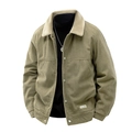 Men's khaki green corduroy jacket with 3D sherpa fleece collar and button closure - M / Bean Green