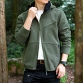 Men's outdoor hooded fleece jacket in army green with full zipper and side pockets - M / Army Green