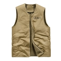 Khaki N1 deck vest featuring heavy canvas fabric and warm lamb wool lining - M / Khaki