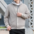 Men's casual waffle texture jacket in beige featuring button closure and ribbed cuffs - M / Khaki