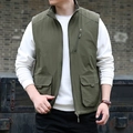 Gilet réversible en polaire pour hommes vert olive avec plusieurs poches utilitaires - M / Vert Militaire