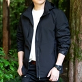 Chaqueta cortavientos negra con capucha para hombre con bolsillos de cremallera casual - M / Negro