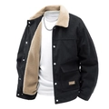 Men's black corduroy winter jacket with warm sherpa lining and vintage collar design - M / Black