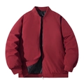 Men's winter thick padded baseball collar jacket in dark burgundy wine red finish - M / Red