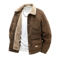 Men's winter business casual corduroy jacket with thick fleece lining and button pockets - M / Brown