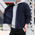 Men's dark blue waffle texture jacket with button closure and casual ribbed cuffs - M / Dark Blue