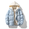 Giacca imbottita in velluto a coste azzurro da uomo con cappuccio e design a due pezzi - S / Blu Nebbia