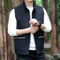 Men's black casual outdoor work vest with standing collar and multi-pocket design - M / Black