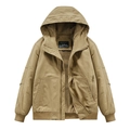 Herren Workwear-Jacke in Khaki mit warmem Lammfellfutter und fester Kapuze - M / Khaki