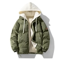 Giacca in velluto a coste verde militare con cappuccio e fodera a contrasto bianca - S / Verde Militare