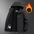Schwere Outdoor-Herrenjacke mit Kapuze, winddicht, wasserdicht und warmem Fleece-Futter - M / Schwarz