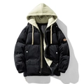 Giacca imbottita in velluto a coste da uomo nera con fodera beige a contrasto - S / Nero