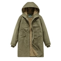 Parka con cappuccio verde militare stile esercito con spessa fodera in lana d'agnello - M / Verde Militare