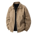 Slim fit khaki vintage biker jacket for men with a classic collar and zip closure - M / Brown