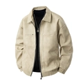 Slim fit men's beige faux leather jacket with lapel collar and zip-up motorcycle style - M / Beige Apricot