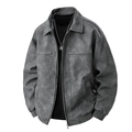 Slim fit retro grey leather biker jacket for men with lapel collar and zip closure - M / Dark Gray