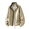 Casual herenjas in khaki met bruine contrasterende opstaande kraag en volledige rits - M / Abrikoos