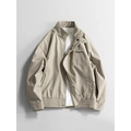 Mens light khaki chenille spring jacket with windproof stand collar and metal zipper - M / Earth Apricot