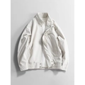 Men's off-white chenille windproof jacket with stand collar and zipper pocket detail - M / Almond