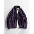 Men's deep purple chenille windproof jacket with stand collar and ribbed hem - M / Deep purple