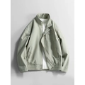 Sage green chenille windproof jacket with stand collar and zipper pocket for men - M / Salt Grey Green