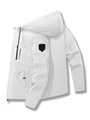 Mens white hooded work jacket with black zippers and sportmens logo print - L / White