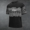 T-shirt da uomo nera con striscia stampata tie-dye grigia e scritta BOYFASHION - XXS / Nero