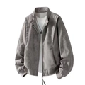 Men's retro stand collar faux suede jacket in light grey with minimalist zipper - M / Gray